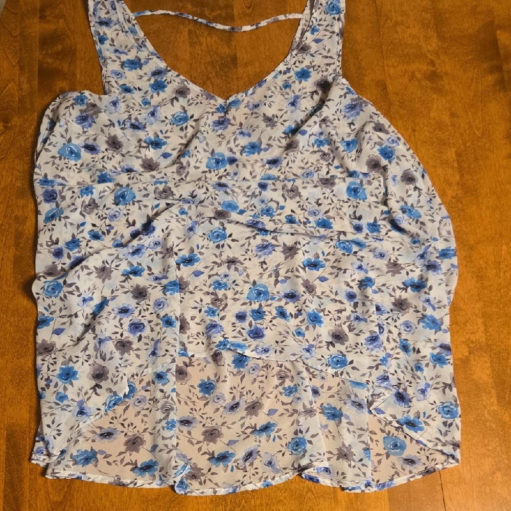 Torrid Floral Tank Top with Blue and White Pattern